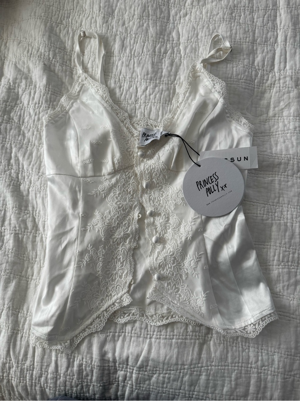 NWT Princess Polly Ivory Satin Lace Cami